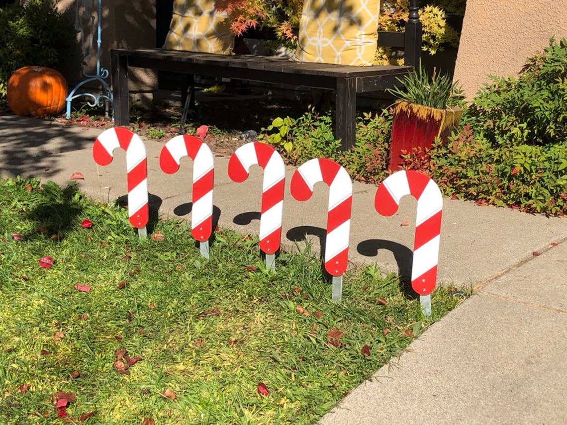 Candy Cane Set of 5 Outdoor Christmas Holiday Yard Art Sign | Etsy