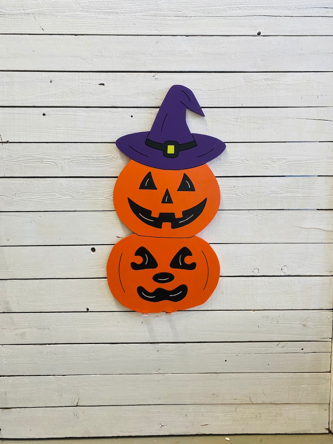 Two Pumpkins Stacked With a Witch’s Hat | Halloween Wood Decor | Spooky ...