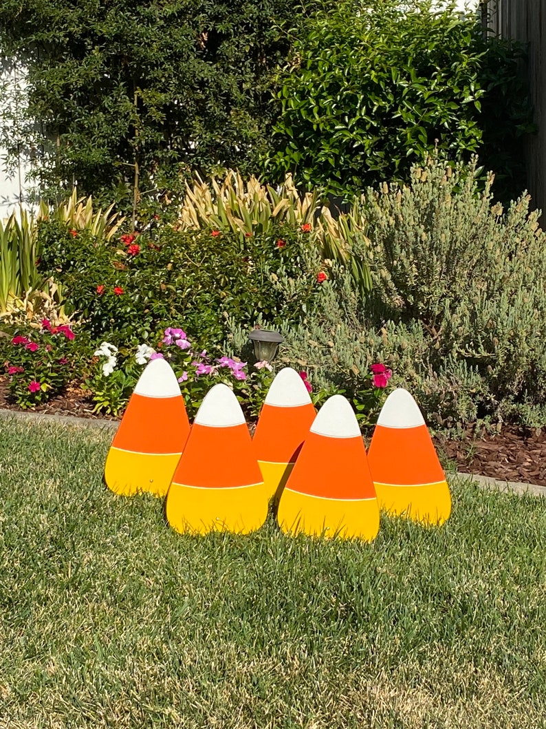 Candy Corn Set Of 5 Halloween Wood Engraved Yard Art Fall