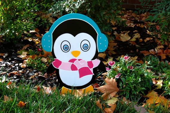 Christmas Penguin Outdoor Lawn Decoration Wood Sign Etsy
