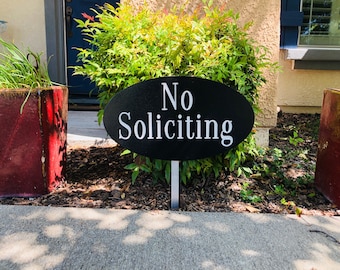 No Soliciting Garden Sign Engraved Wood Plaque Large