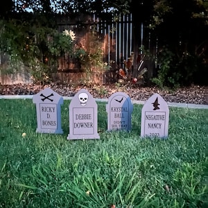 Halloween Gravestones With Pun Saying, Engraved Wood Halloween Yard Art