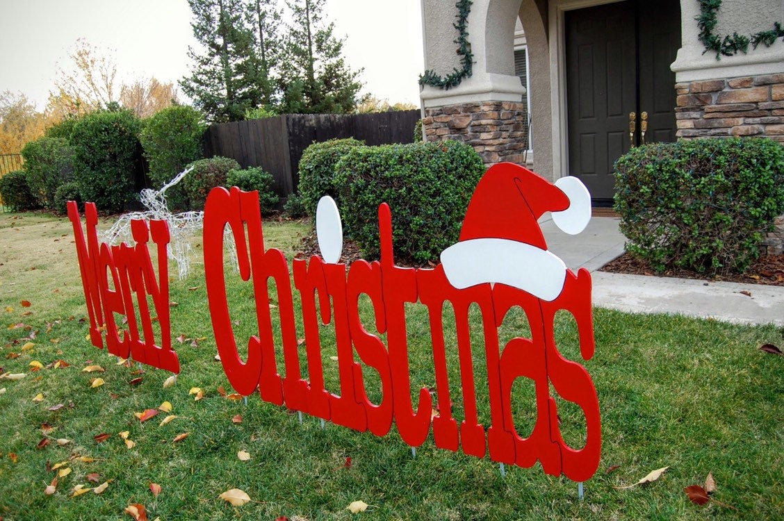 Merry Christmas Outdoor Holiday Yard Art Sign Large Etsy UK