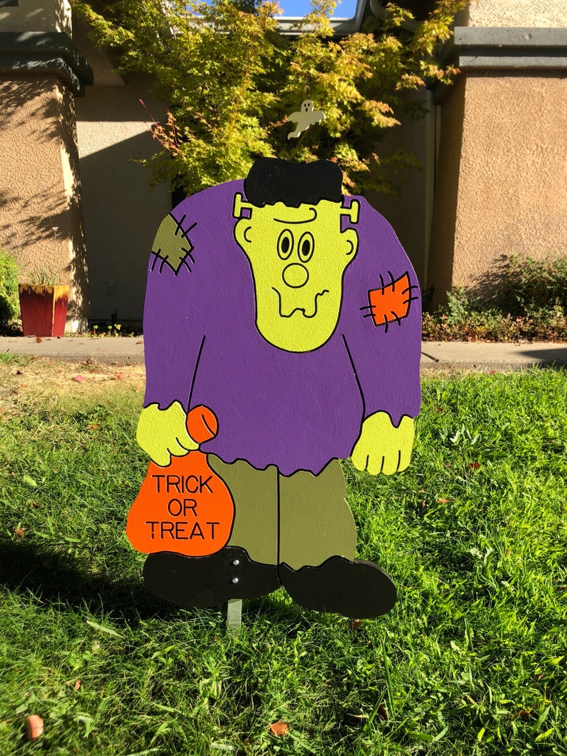 Halloween Frankenstein Wood Decorative Yard Art Sign Etsy