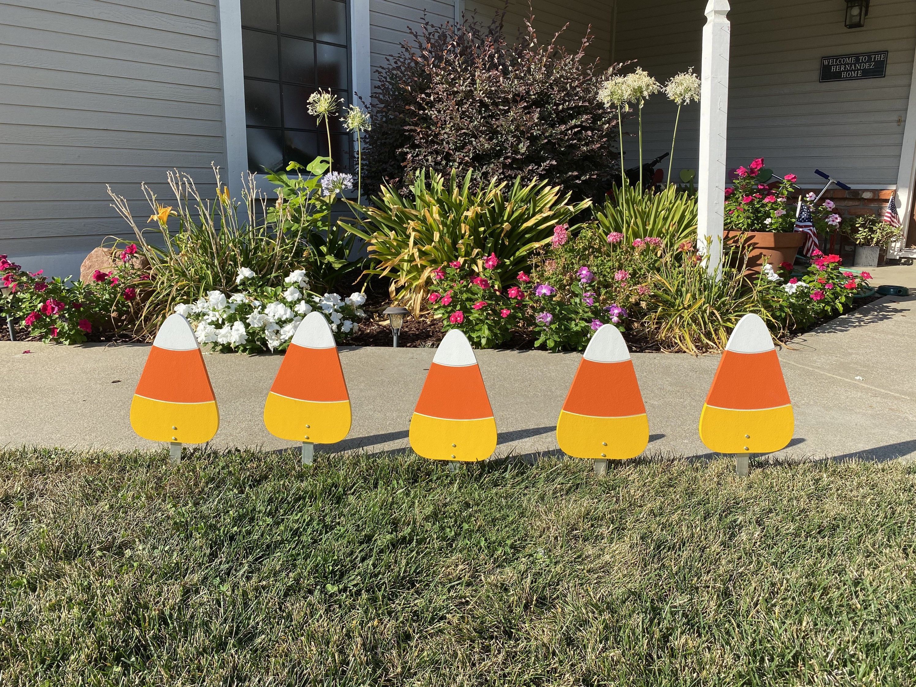 Candy Corn Set Of 5  Halloween Wood Engraved Yard Art Fall Walkway Decor