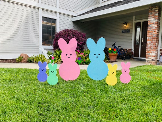 Pastel Easter Peep Bunny Family Lawn Display, Spring Signs