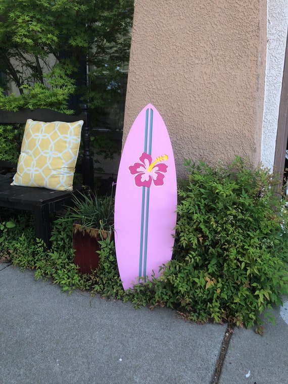Pink Surf Board With Decorative Hibiscus Outdoor Wood Poolside Etsy