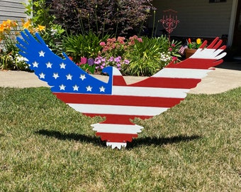 Patriotic USA Eagle, Red, White and Blue Engraved Wood Sign