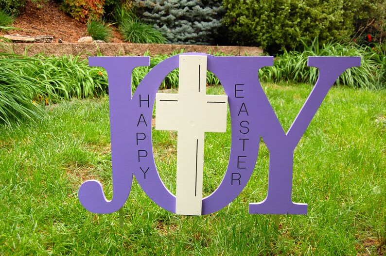 Easter Religious Outdoor Yard Decoration Wood Sign Joy With Etsy