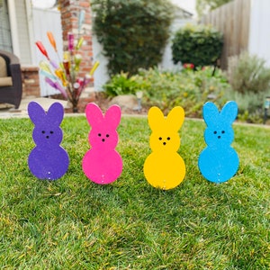 Easter Bunny Peep Wood Candy Signs, Easter Yard Art Decoration image 1