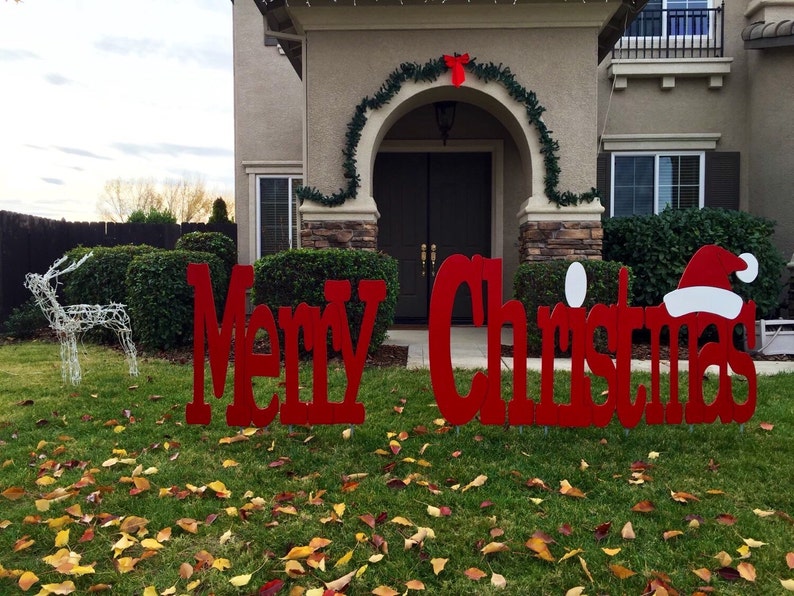 Merry Christmas Outdoor Holiday Yard Art Sign Large Etsy