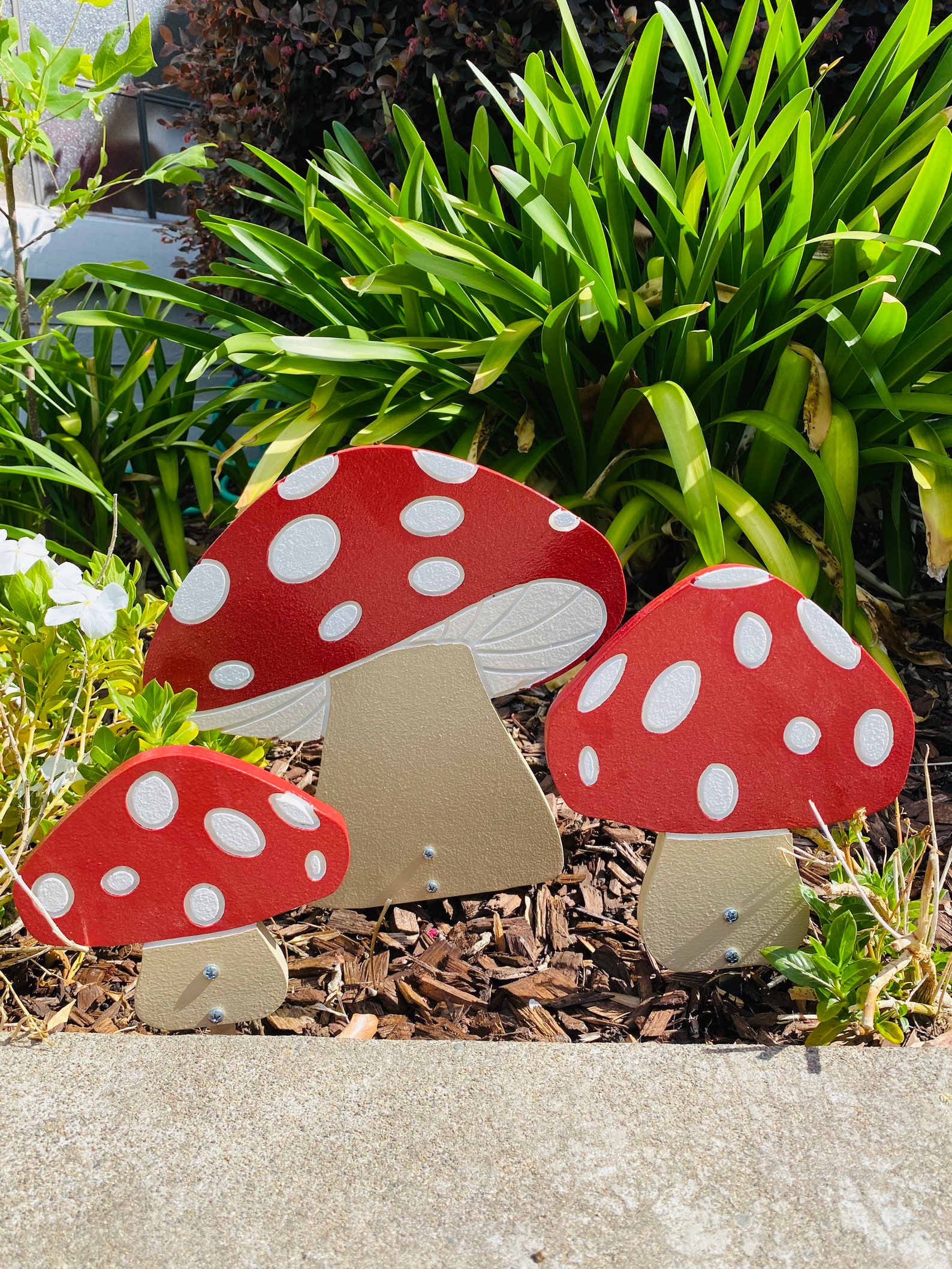 Mushrooms Set of 3. Wood Yard Art Garden Decoration Etsy