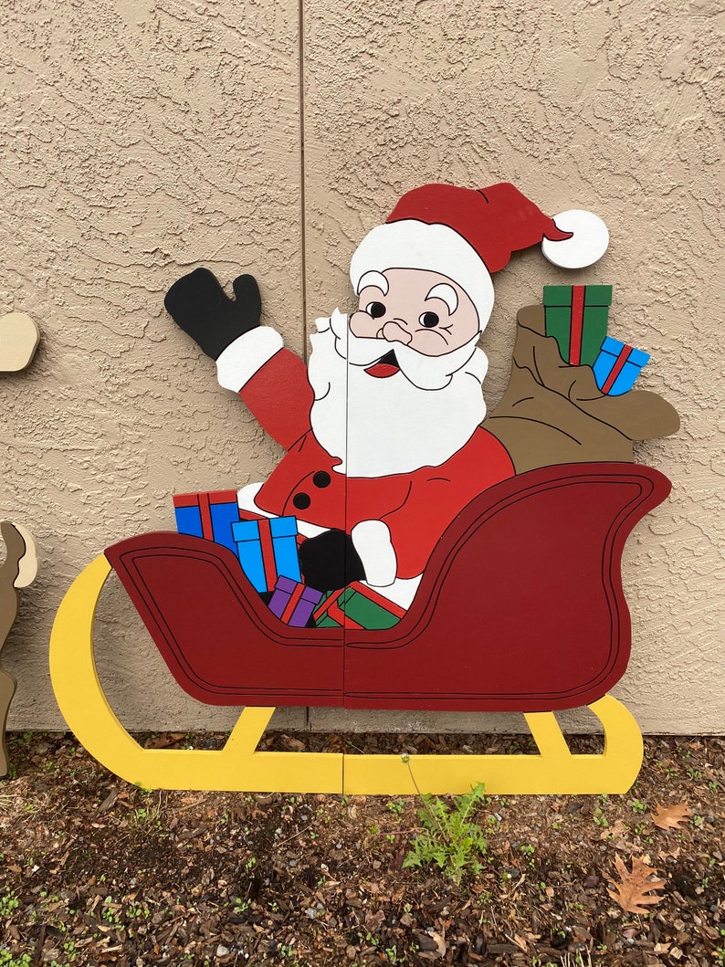 Santa on A Sleigh Holiday Yard Art Christmas Decor | Etsy