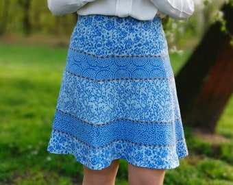 Women's skirt organic knitted cotton color blue-light blue