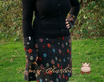 Women's skirt made of walkloden in anthracite with colorful dots **Bestseller**Available in every plus size.