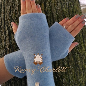 Super soft women's cuffs, arm warmers, gloves, wrist warmers made of wool walk wool: Merinoart color light blue bestseller image 2