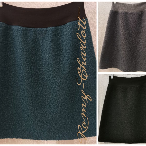 Damen Röcke aus Löckchen Fleece. 3 Verschiedene Modelle Petrol, grau und schwarz. In jeder Übergröße erhältlich.