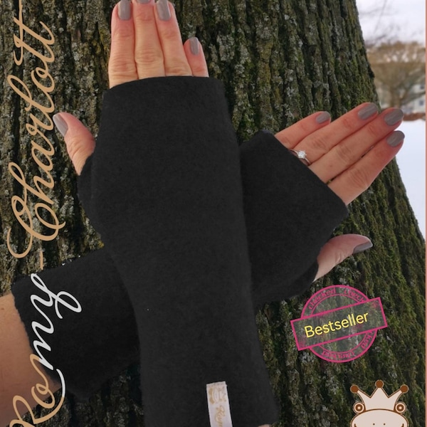 Super weiche Damen Stulpen, Armstulpen, Handschuhe, Pulswärmer aus Wollwalk (Wolle: Merinoart) Farbe schwarz.