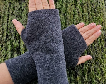 Damen Stulpen, Armstulpen, Handschuhe, Pulswärmer aus festen Merino Walkstoff Farbe anthrazit.