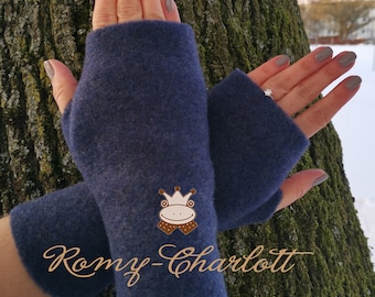 Super weiche Damen Stulpen, Armstulpen, Handschuhe, Pulswärmer aus Wollwalk (Wolle: Merinoart) Farbe dunkelblau.
