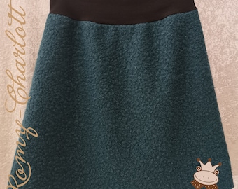 Women's skirt petrol made of curly fleece with black cuffs. Available in every plus size.