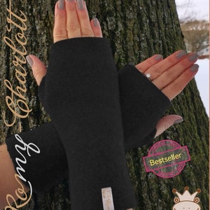 Super soft women's cuffs, arm warmers, gloves, wrist warmers made of wool walk (wool: Merinoart) color black.