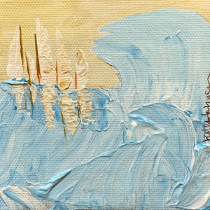 Four Abstract Sailboats Acrylic Painting