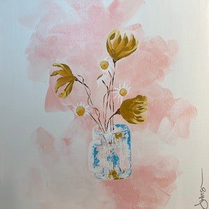 Yellow Flowers in Cup Original Acrylic Painting