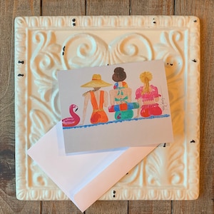Girls at the Pool Set of 4 Blank Cards