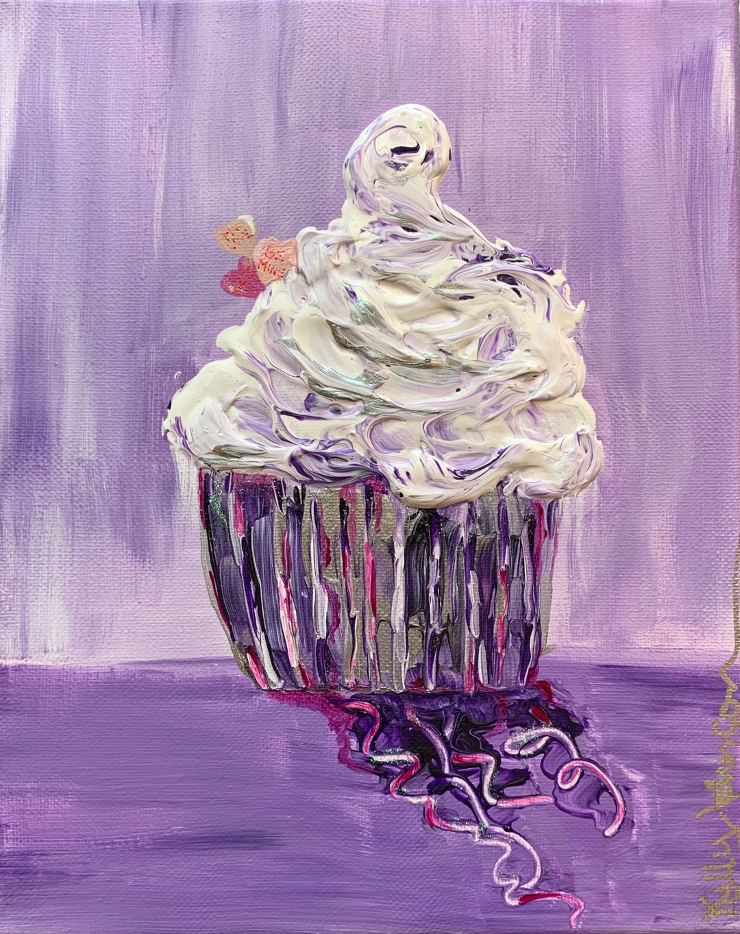 Candy Heart Cupcake Acrylic Painting on Wrapped Canvas Etsy