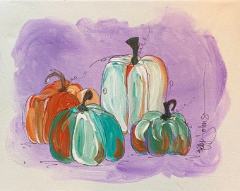 Illustrated Pumpkin Patch Painting on Canvas