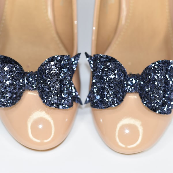 Navy Double Loop Bow Shoe Clip / Glitter Bow / Shoe Clip