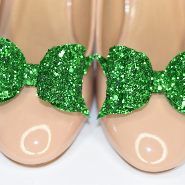 Emerald Green Double Loop Bow Shoe Clip / Glitter Bow / Shoe Clip