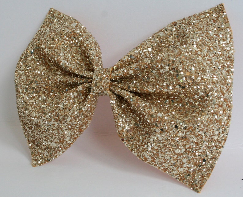 Maxi Gold Hair Bow / Glitter Bow / Gold Glitter Bow / Glitter Fabric Bow / Headband / Sparkly Hair Clip / Bow Hair Clip image 3