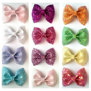 Mini Pastel Pink Glitter Bow / Pink Glitter Bow / Glitter Fabric Bow / Headband / Sparkly Hair Clip / Bow Hair Clip image 3