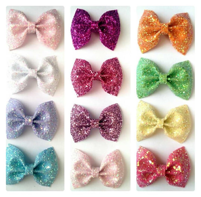 Mini Pastel Pink Glitter Bow / Pink Glitter Bow / Glitter Fabric Bow / Headband / Sparkly Hair Clip / Bow Hair Clip image 3