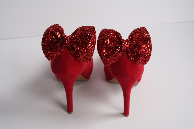 Pair of Red Glitter Bow Shoe Clips Red Glitter Bow Shoe Etsy