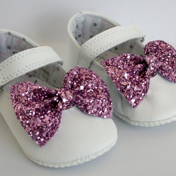 Glitter Bow Baby Shoe Clip, Pair of pink glitter bow shoe clips,  shoe clip, handmade shoe clips, bow shoe clips