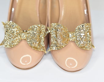 Light Gold Double Loop Bow Shoe Clip / Glitter Bow / Shoe Clip