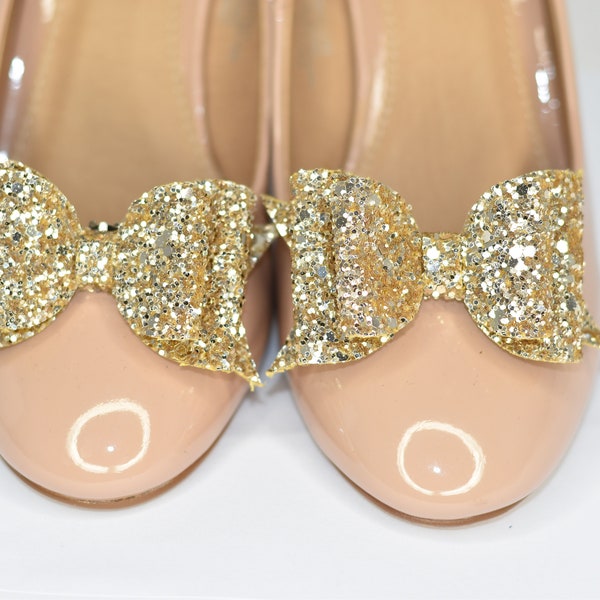 Light Gold Double Loop Bow Shoe Clip / Glitter Bow / Shoe Clip