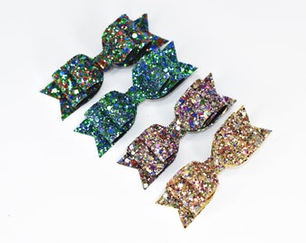 Lucy double loop small bow / glitter hair bow / handmade / mini clip / Multicolour collection