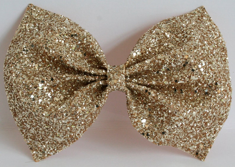 Maxi Gold Hair Bow / Glitter Bow / Gold Glitter Bow / Glitter Fabric Bow / Headband / Sparkly Hair Clip / Bow Hair Clip image 4