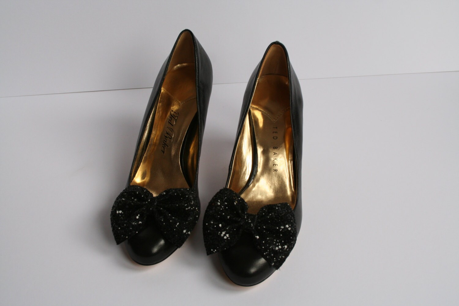 Pair of Black Glitter Bow Shoe Clips Black Glitter Bow Shoe Etsy