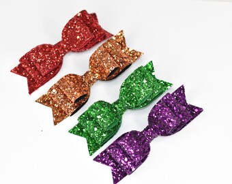 Lucy double loop medium Jewel bow / glitter hair bow / handmade / mini clip