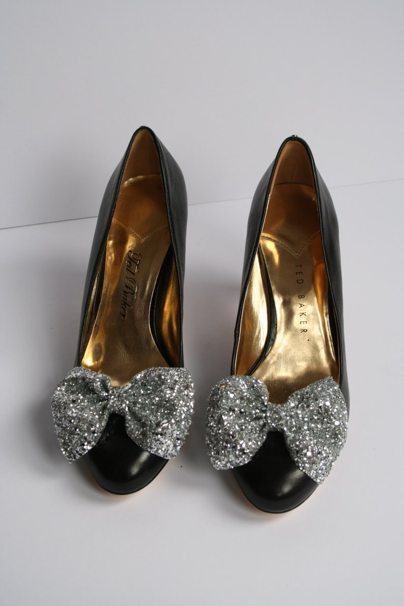 Pair of Silver Glitter Bow Shoe Clips Silver Glitter Bow Etsy