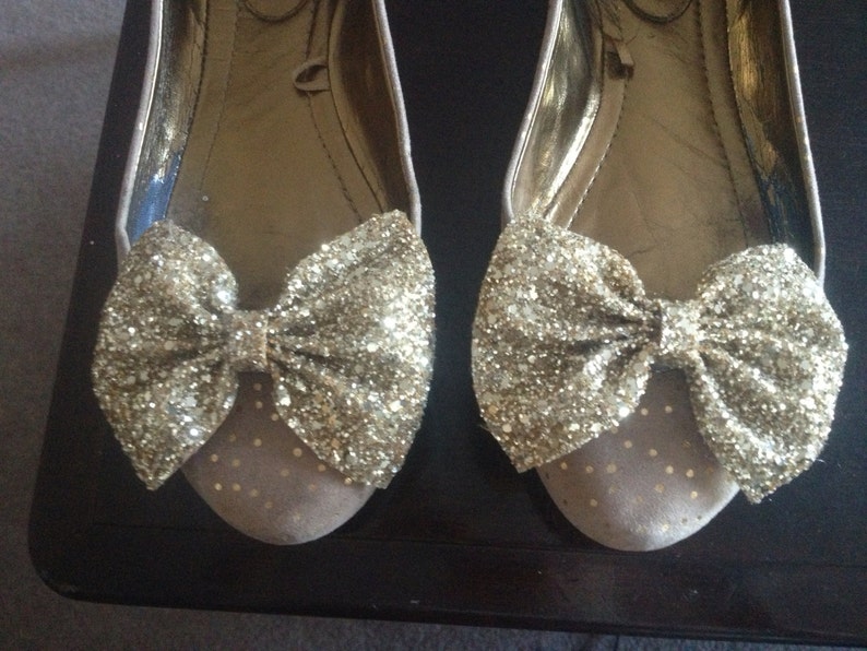 Pair of Gold Glitter Bow Shoe Clips Gold Glitter Bow Shoe Etsy