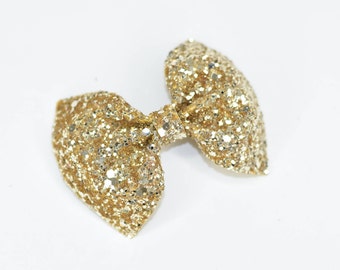 Mini Light Gold Glitter Bow / Gold Glitter Bow / Glitter Fabric Bow / Headband / Sparkly Hair Clip / Bow Hair Clip