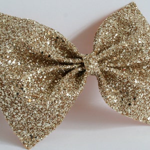 Maxi Gold Hair Bow / Glitter Bow / Gold Glitter Bow / Glitter Fabric Bow / Headband / Sparkly Hair Clip / Bow Hair Clip image 2