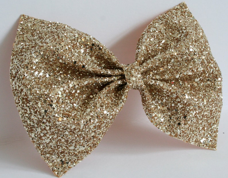 Maxi Gold Hair Bow / Glitter Bow / Gold Glitter Bow / Glitter Fabric Bow / Headband / Sparkly Hair Clip / Bow Hair Clip image 2