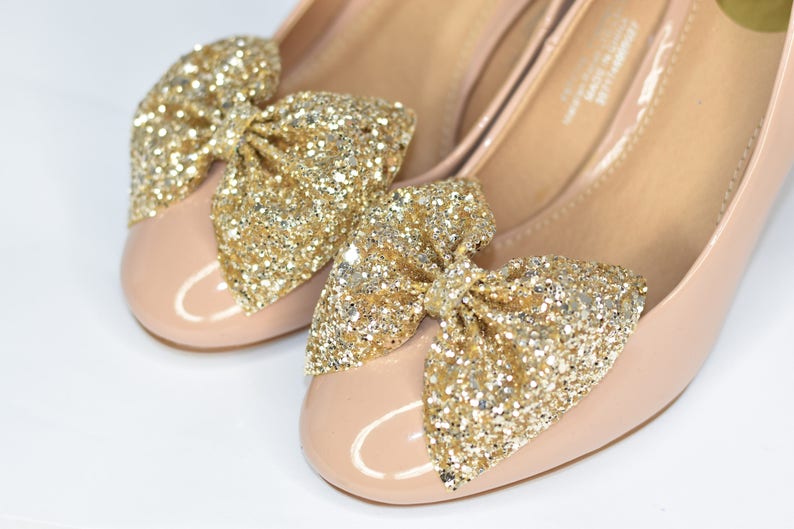 Pair of Gold Glitter Bow Shoe Clips Gold Glitter Bow Shoe Etsy